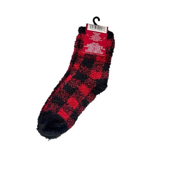 SNUGADOO|‎ SOFT COZY SOCKS PLAID BLACK RED ADULT ONE SIZE NWT - Picture 3 of 4